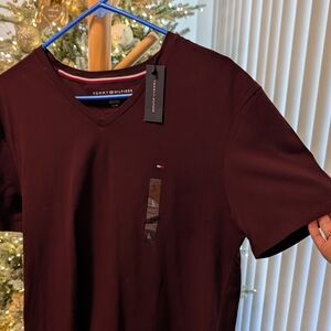 Tommy Hilfiger Men's Dark Red V-Neck Tee